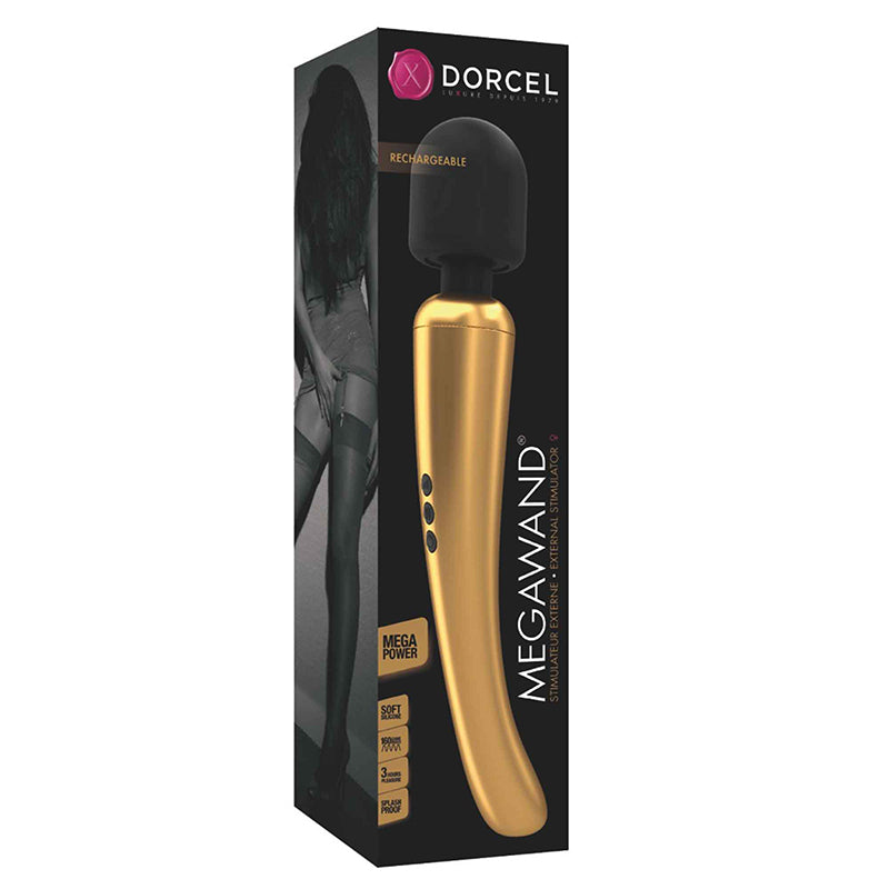 LOVELY PLANET - VIBRADOR TIPO VARITA RECARGABLE DORCEL MEGAWAND DORADO/NEGRO