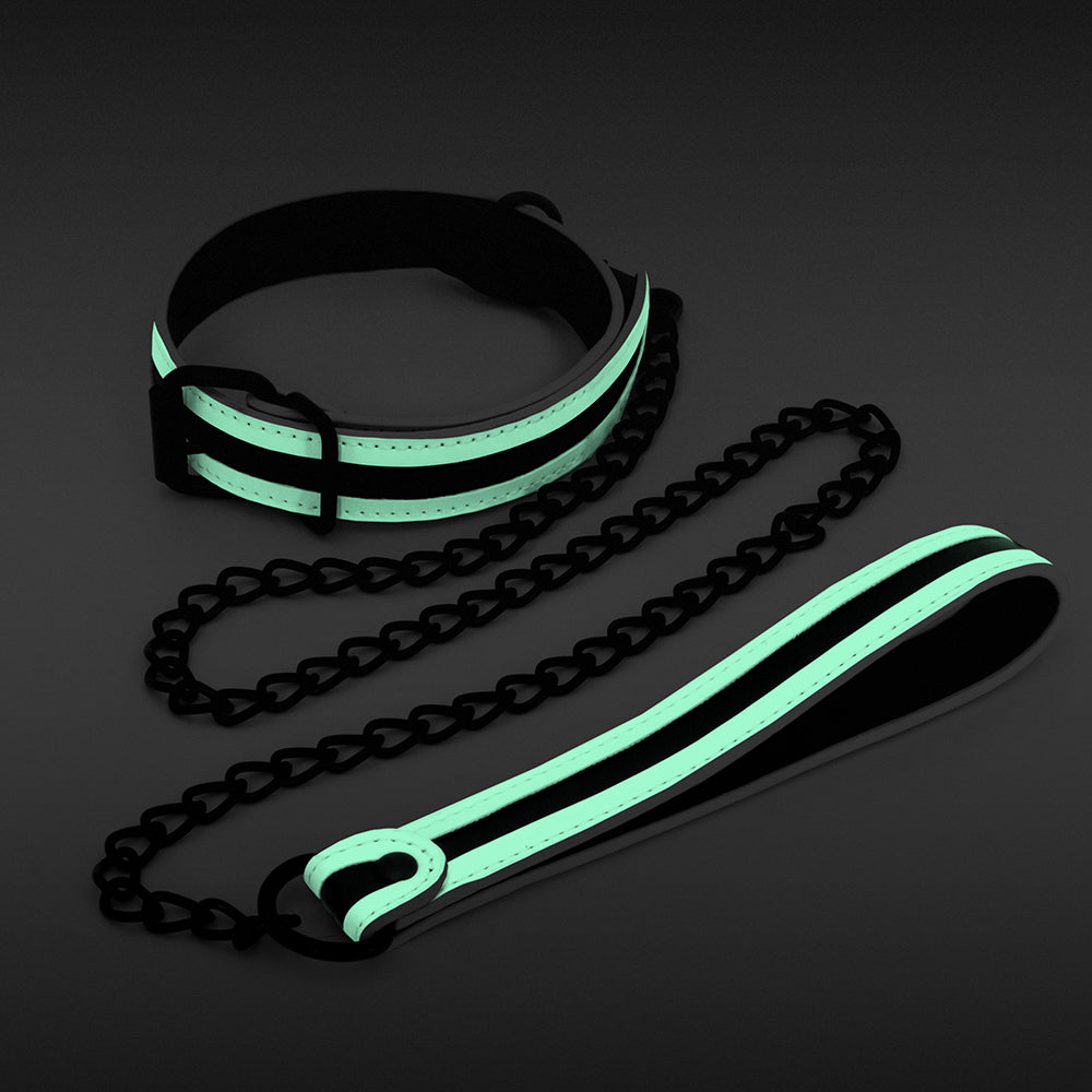 GLO BONDAGE COLLAR & LEASH GREEN