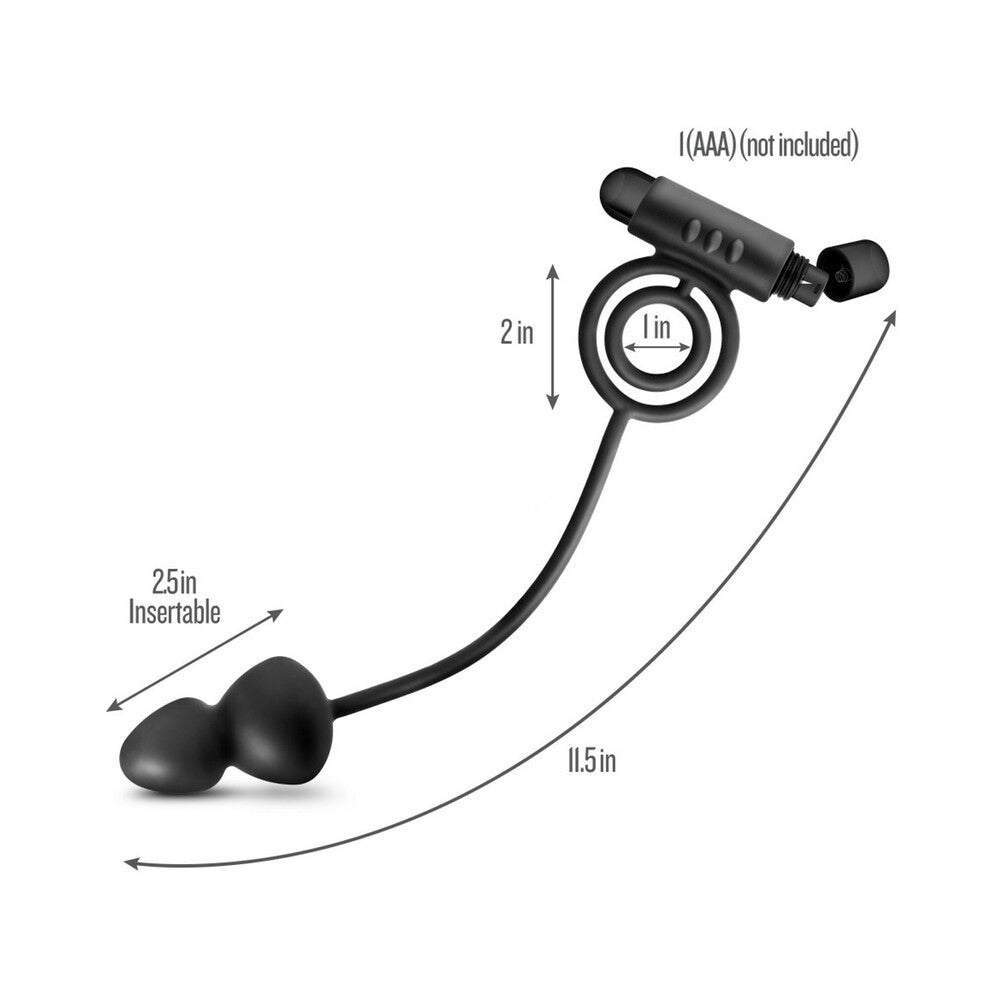 BLUSH - ANAL ADVENTURES TAPÓN ANAL DE SILICONA PLATINO CON ANILLO EN C VIBRADOR NEGRO