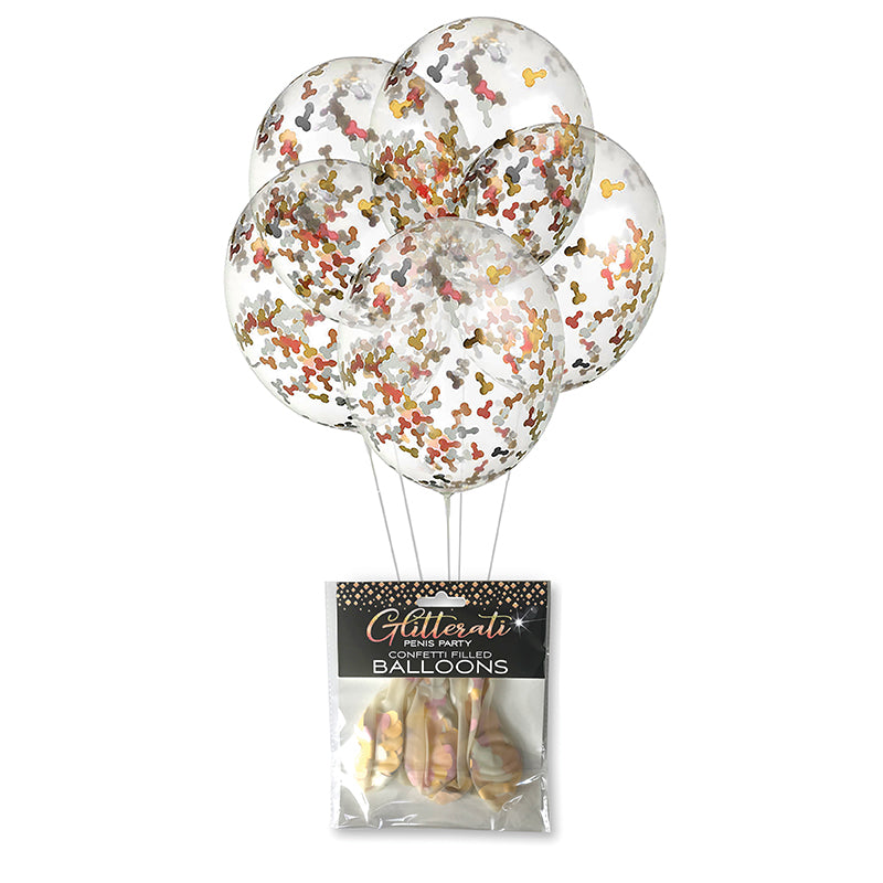 LITTLE GENIE - BALLONS CONFETTIS GLITTERATI MOTIF PÉNIS - LOT DE 5