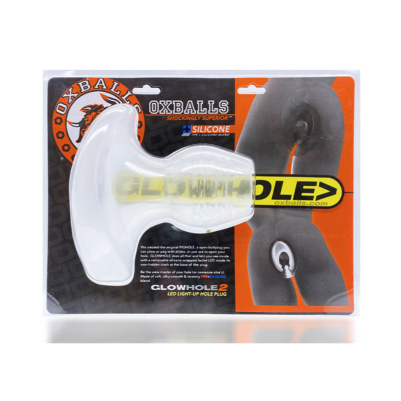 OXBALLS GLOWHOLE-2 BUTTPLUG WITH LED INSERT LARGE CLEAR FROST