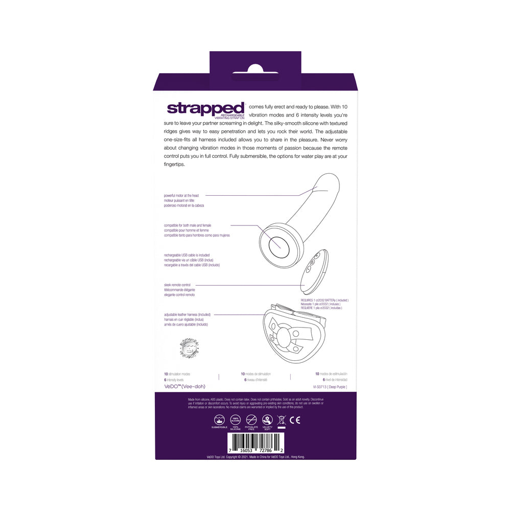 VEDO STRAPPED RECHARGEABLE VIBRATING STRAP-ON DEEP PURPLE