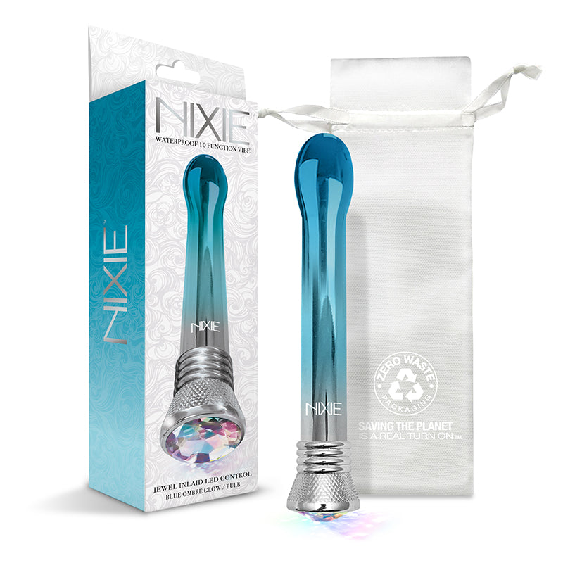 GLOBAL NOVELTIES - NIXIE WATERPROOF 10-FUNCTION BULB VIBE - BLUE OMBRE GLOW