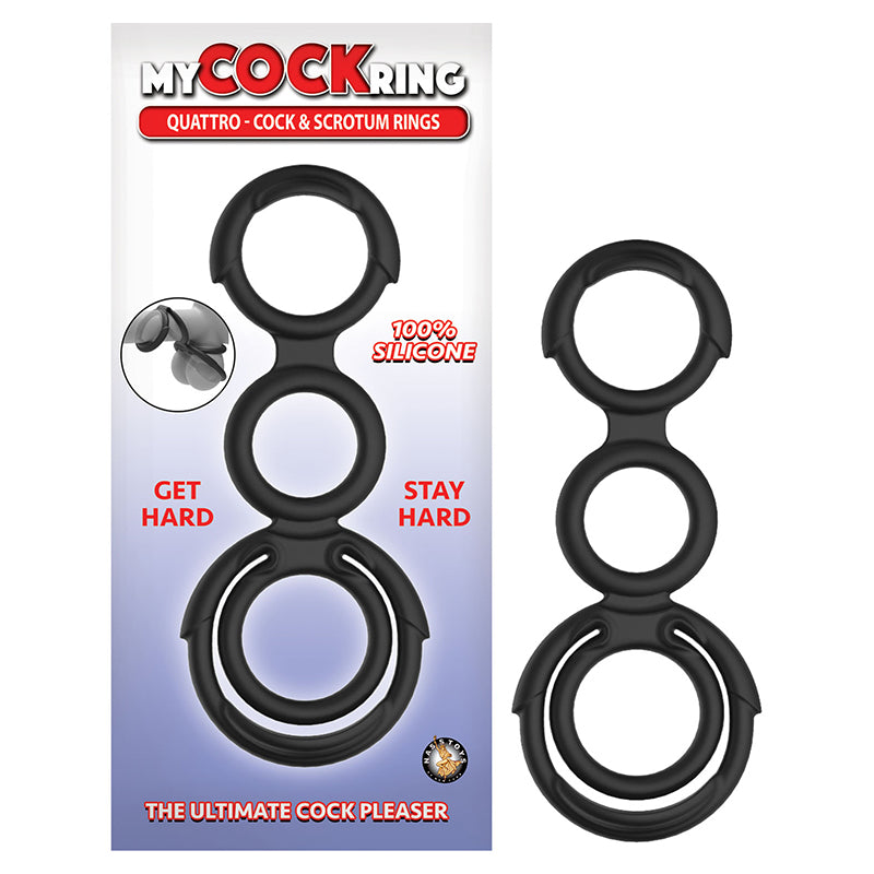 MY COCKRING QUATTRO COCK & SCROTUM RINGS BLACK