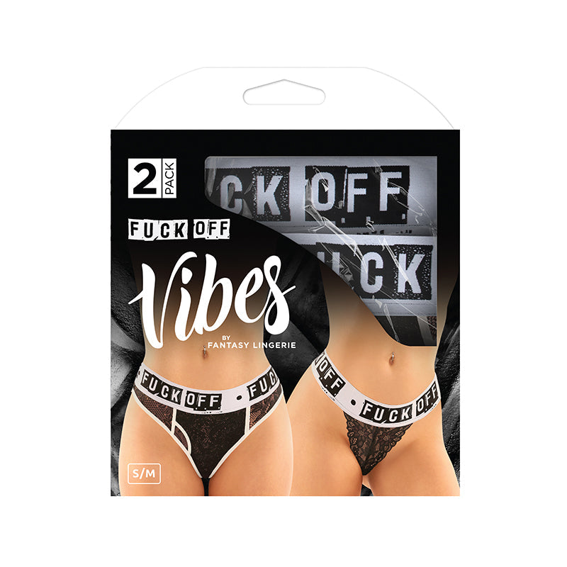 VIBES FUCK OFF BUDDY PACK LACE BOYFRIEND BRIEF & LACE THONG BLACK WHITE S/M