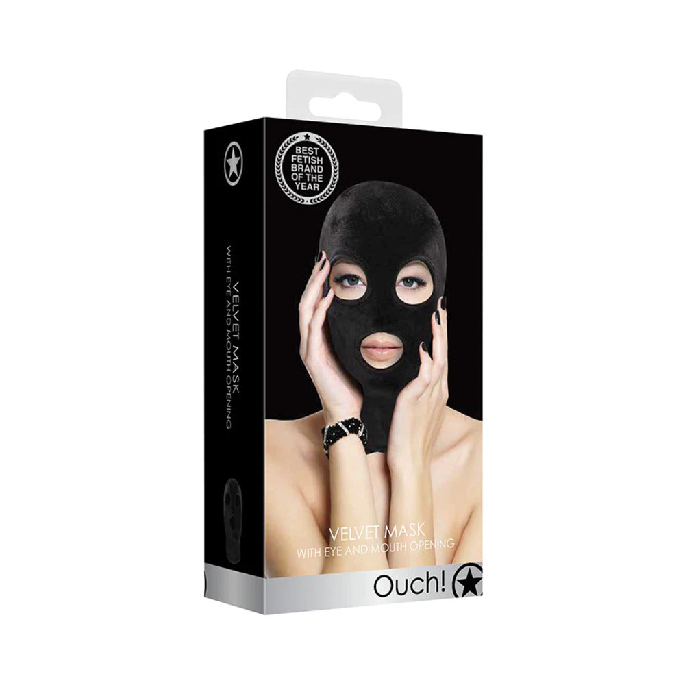 SHOTS - AÏE ! MASQUE INTÉGRAL EN VELOURS AVEC OUVERTURES POUR LES YEUX ET LA BOUCHE NOIR