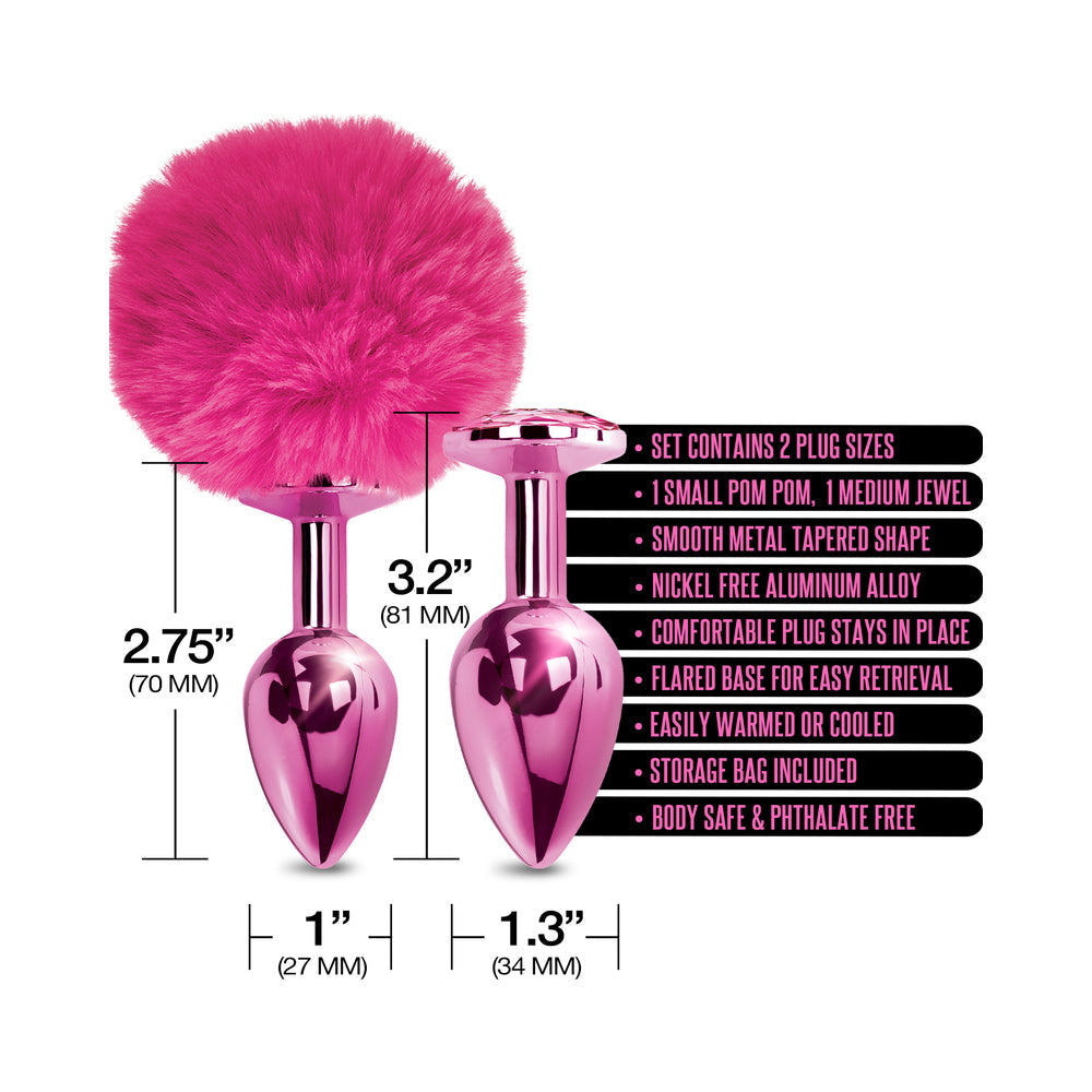 GLOBAL NOVELTIES - NIXIE BUTT PLUG SET POM POM AND JEWEL INLAID METALLIC