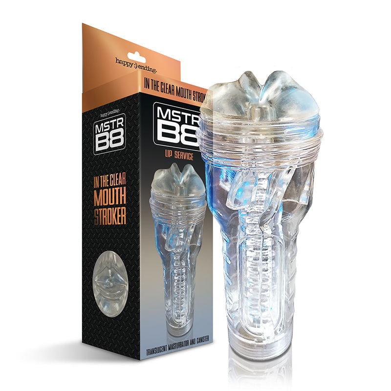 HAPPY ENDINGS MSTR B8 IN THE CLEAR MOUTH STROKER LIP SERVICE CANISTER