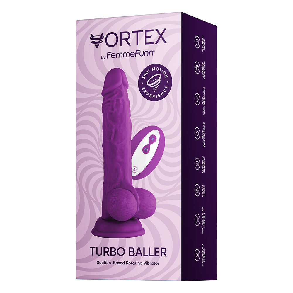 FEMMEFUNN VORTEX TURBO BALLER 2.0 8.25 IN. VIBRATING ROTATING DILDO PURPLE