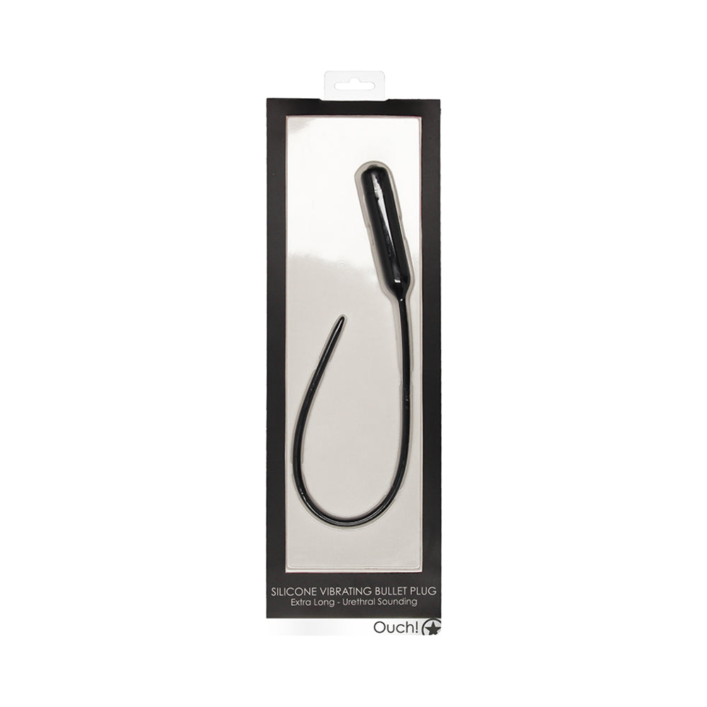 SHOTS - OUCH! URETHRAL SOUNDING EXTRA LONG SILICONE VIBRATING BULLET PLUG BLACK