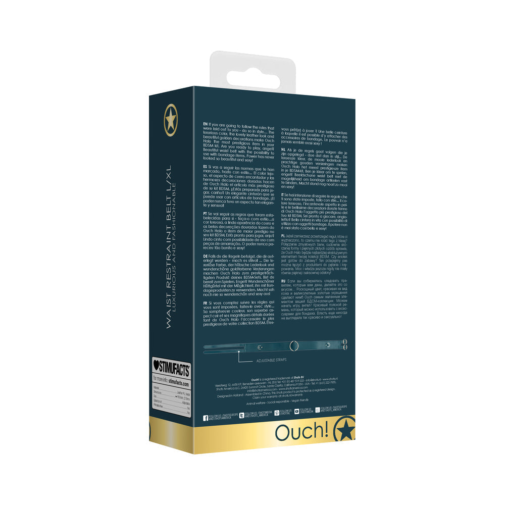 OUCH! HALO RINGED WAIST RESTRAINT BELT BURGUNDY L/XL