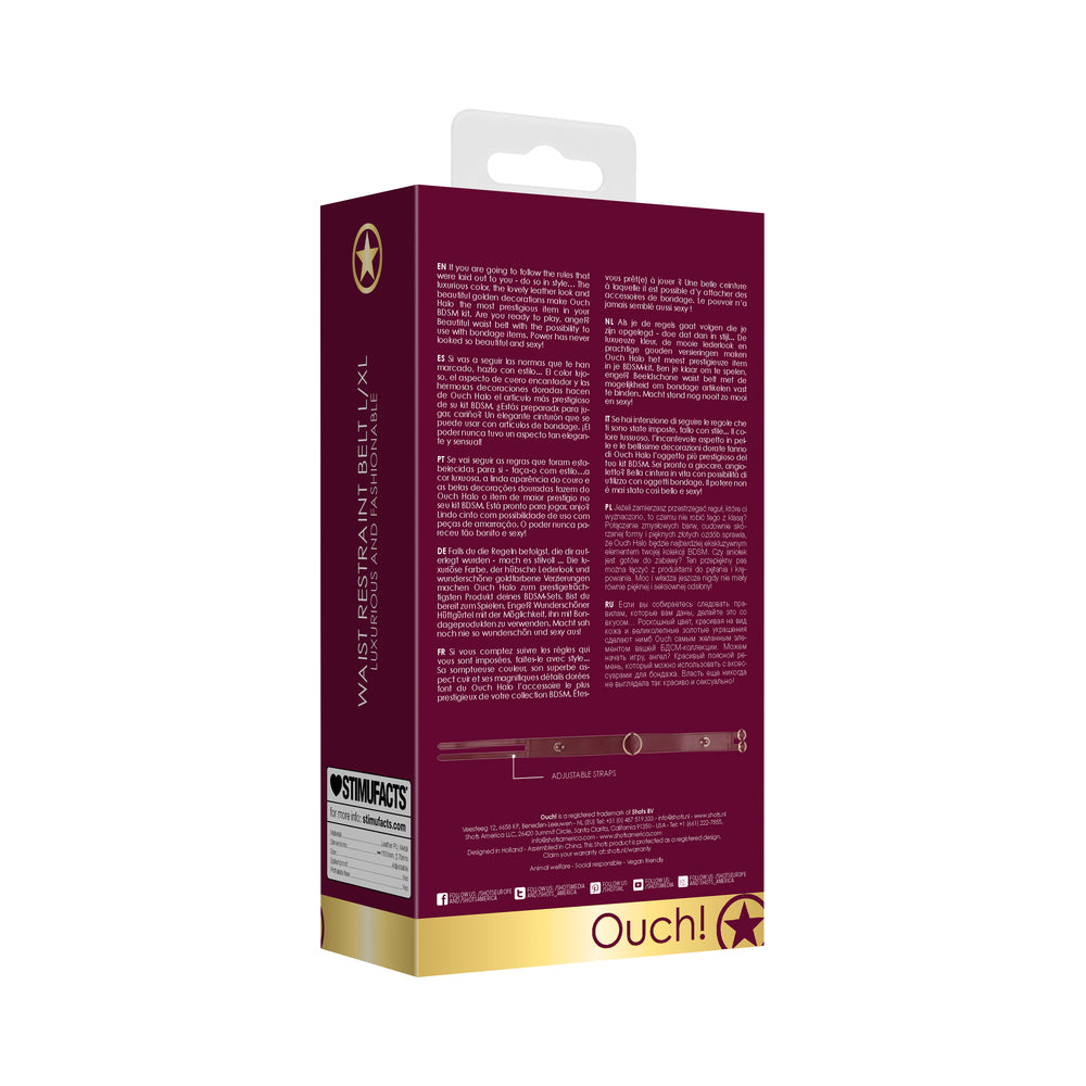 OUCH! HALO RINGED WAIST RESTRAINT BELT BURGUNDY S/M