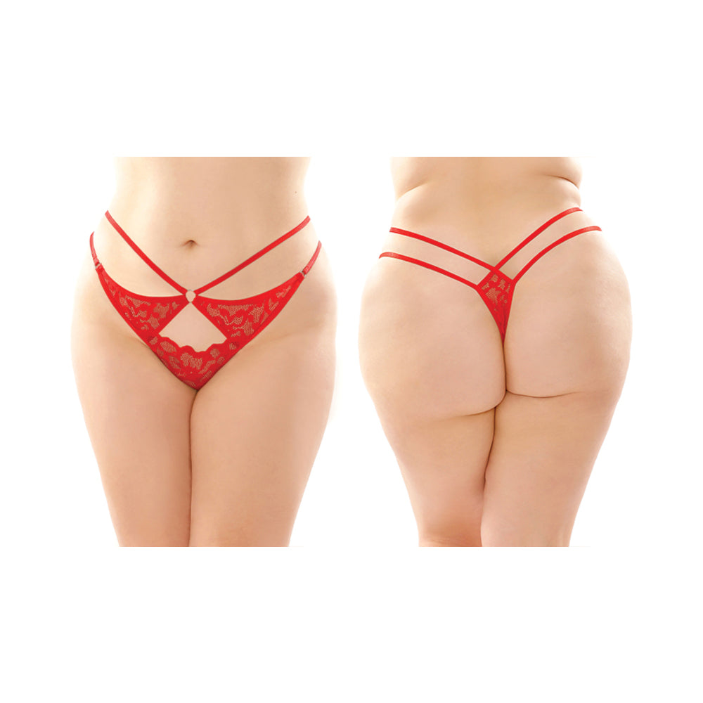 FANTASY LINGERIE JASMINE STRAPPY LACE THONG WITH FRONT KEYHOLE CUTOUT 6-PACK RED QUEEN SIZE