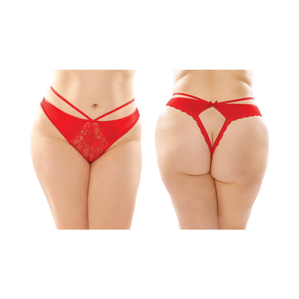FANTASY LINGERIE KALINA STRAPPY MICROFIBER & LACE THONG WITH BACK CUTOUT 6-PACK RED QUEEN SIZE