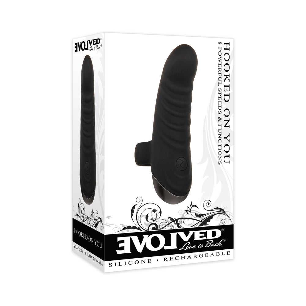 EVOLVED HOOKED ON YOU RECHARGEABLE SILICONE FINGER VIBRATOR BLACK