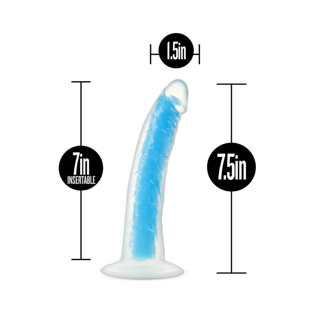 BLUSH - NEO ELITE GLOW IN THE DARK PRYSM 7 IN. SILICONE DUAL DENSITY DILDO NEON BLUE