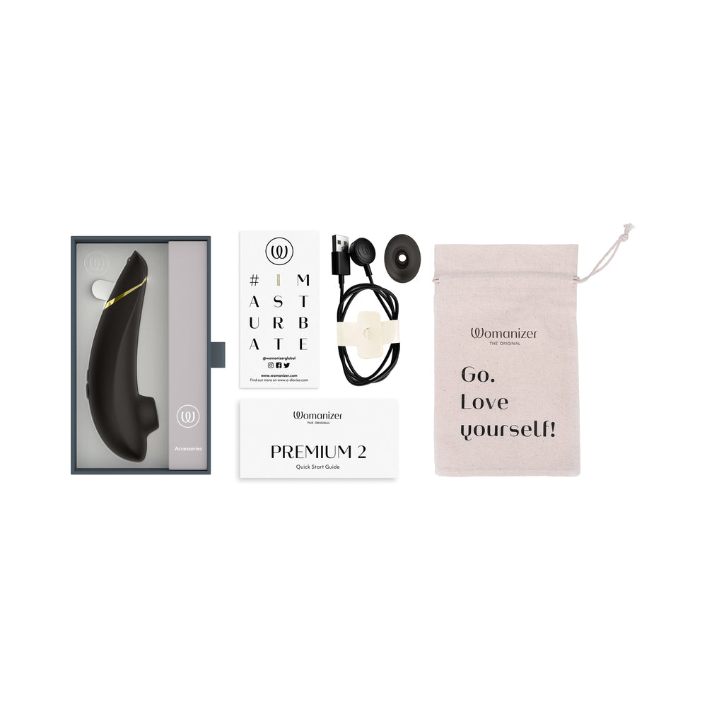 WOMANIZER - PREMIUM 2 RECHARGEABLE SILICONE LUXURIOUS PLEASURE AIR CLITORAL STIMULATOR BLACK