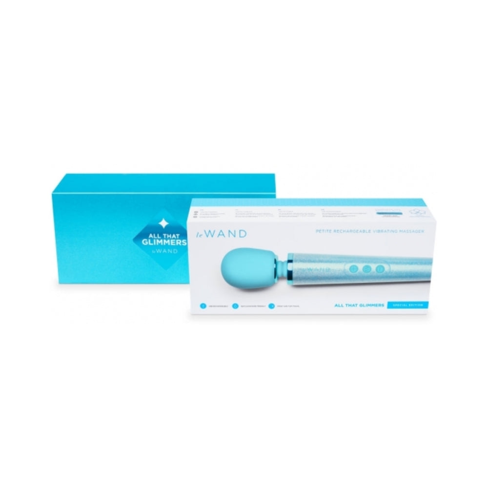LE WAND - ALL THAT GLIMMERS PETITE RECHARGEABLE VIBRATING MASSAGER SPECIAL EDITION SET LIGHT BLUE