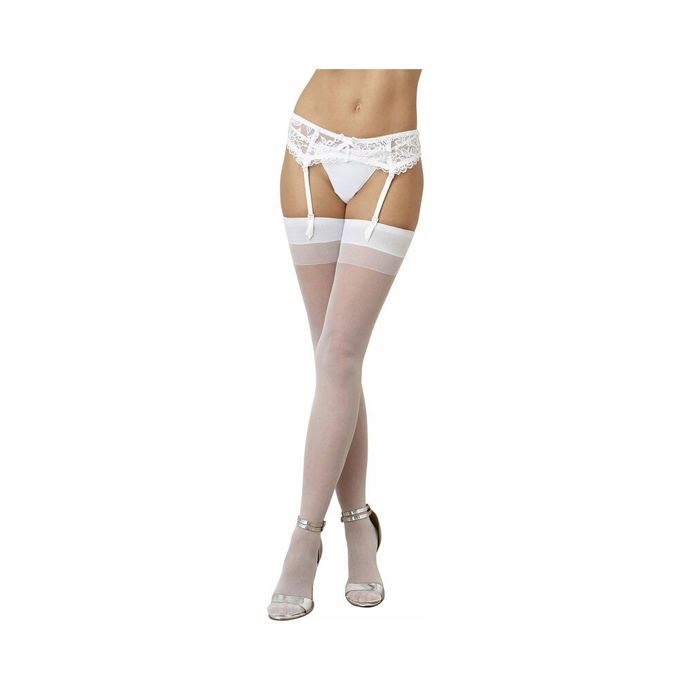DREAMGIRL SHEER THIGH-HIGH STOCKINGS WITH PLAIN TOP AND BACK SEAM WHITE OS
