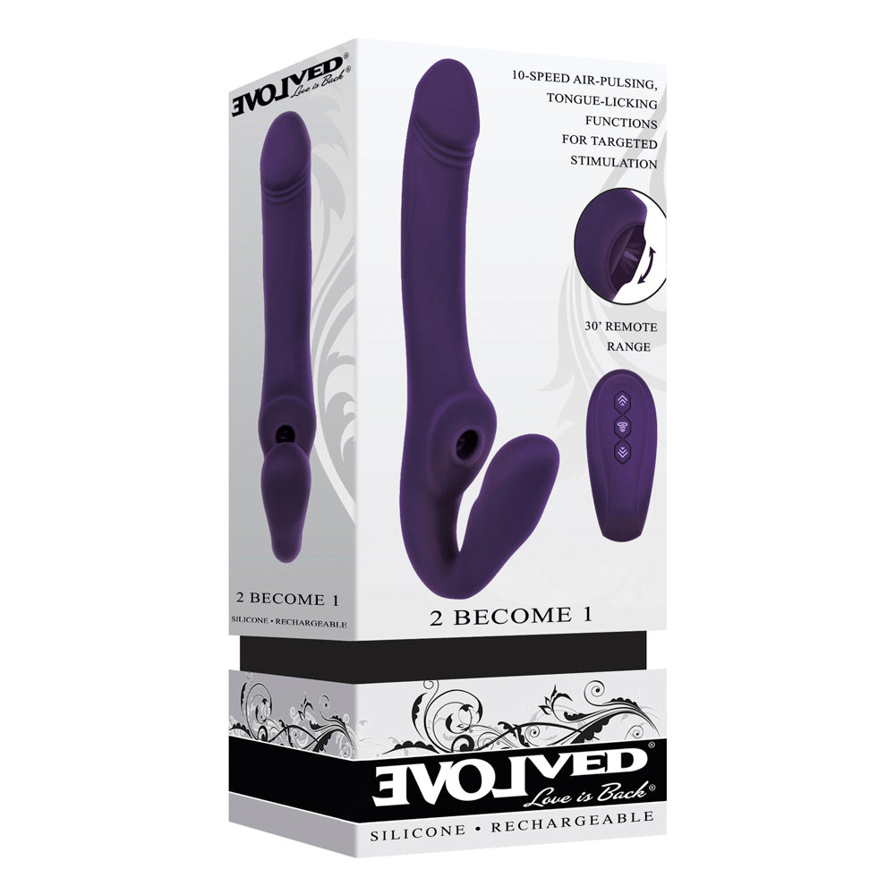 EVOLVED 2 BECOME 1 RECHARGEABLE REMOTE-CONTROLLED SILICONE STRAPLESS STRAP-ON WITH SUCTION PURPLE