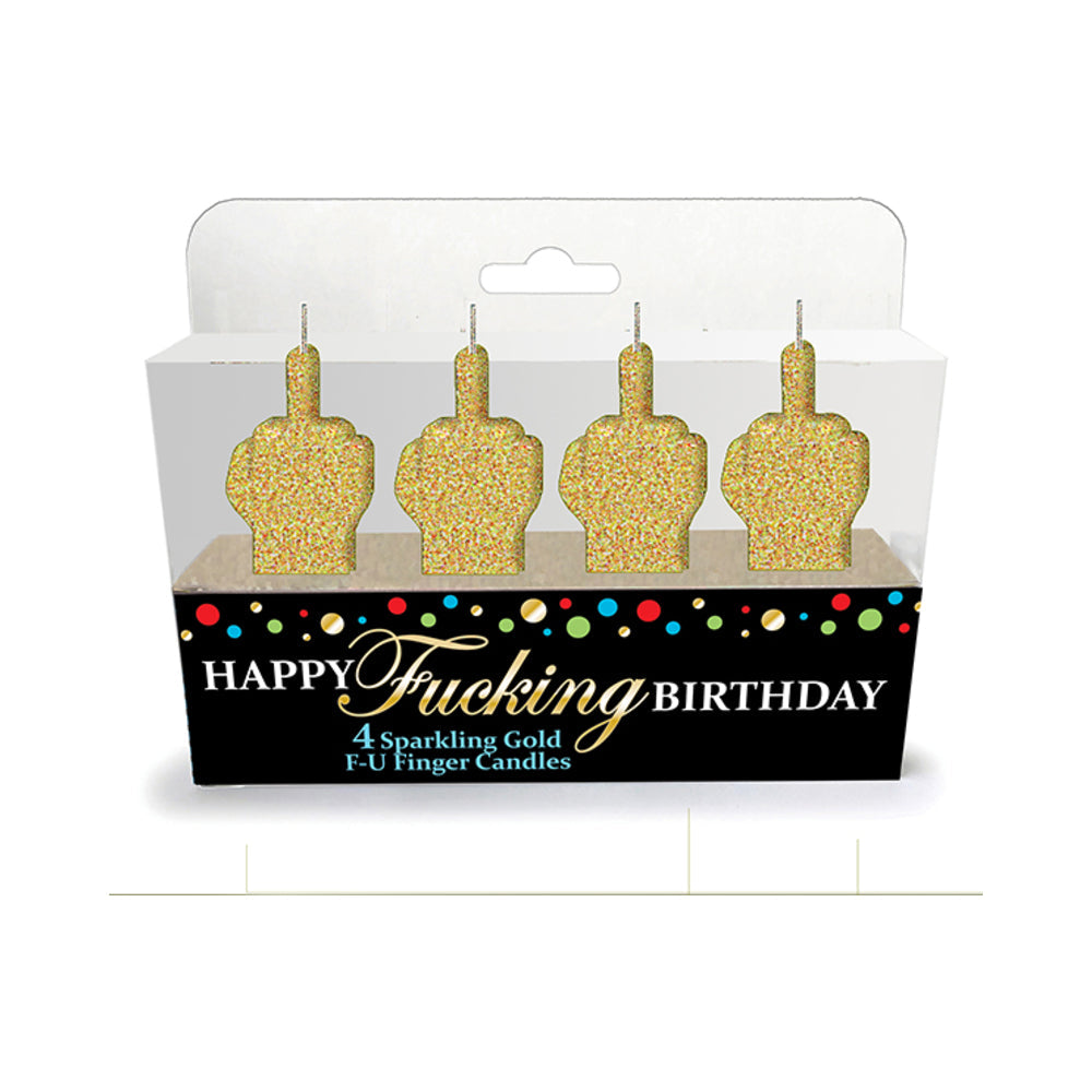LITTLE GENIE - HAPPY FUCKING BIRTHDAY GLITTER MIDDLE FINGER CANDLES 4-PACK