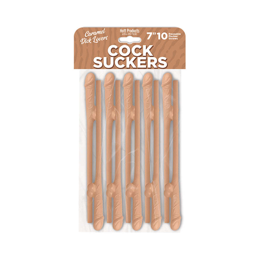HOTT PRODUCTS - PAJITAS PECKER DE PIEL AMANTES DEL CARAMELO (PAQUETE DE 10)