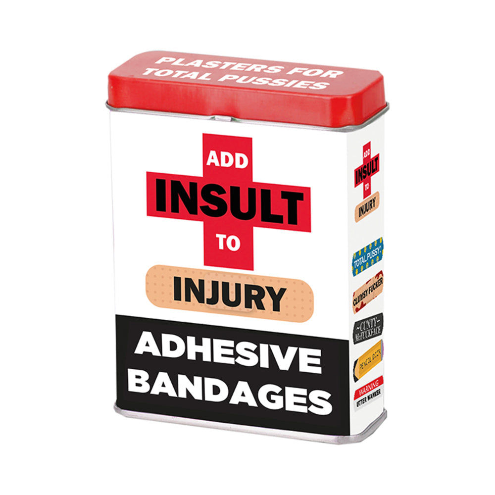HOTT PRODUCTS - ADD INSULT TO INJURY PLASTERS (BAND-AIDS) WITH ASSORTED SAYINGS 12-PIECE DISPLAY