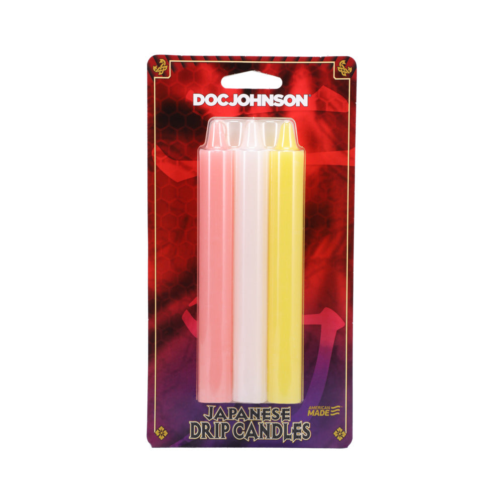 DOC JOHNSON - VELAS JAPONESAS DE CERA DE GOTEO PAQUETE DE 3 ROSA, BLANCO, AMARILLO