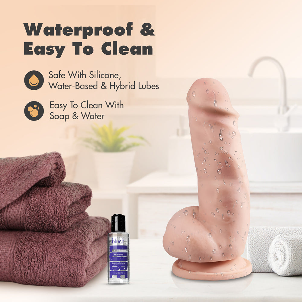 BLUSH - DR. SKIN GIRTHY 7 IN. TRIPLE DENSITY POSABLE DILDO WITH BALLS