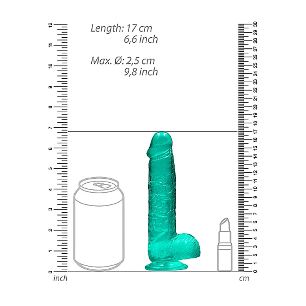 REALROCK CRYSTAL CLEAR REALISTIC 6 IN. DILDO WITH BALLS AND SUCTION CUP TURQUOISE