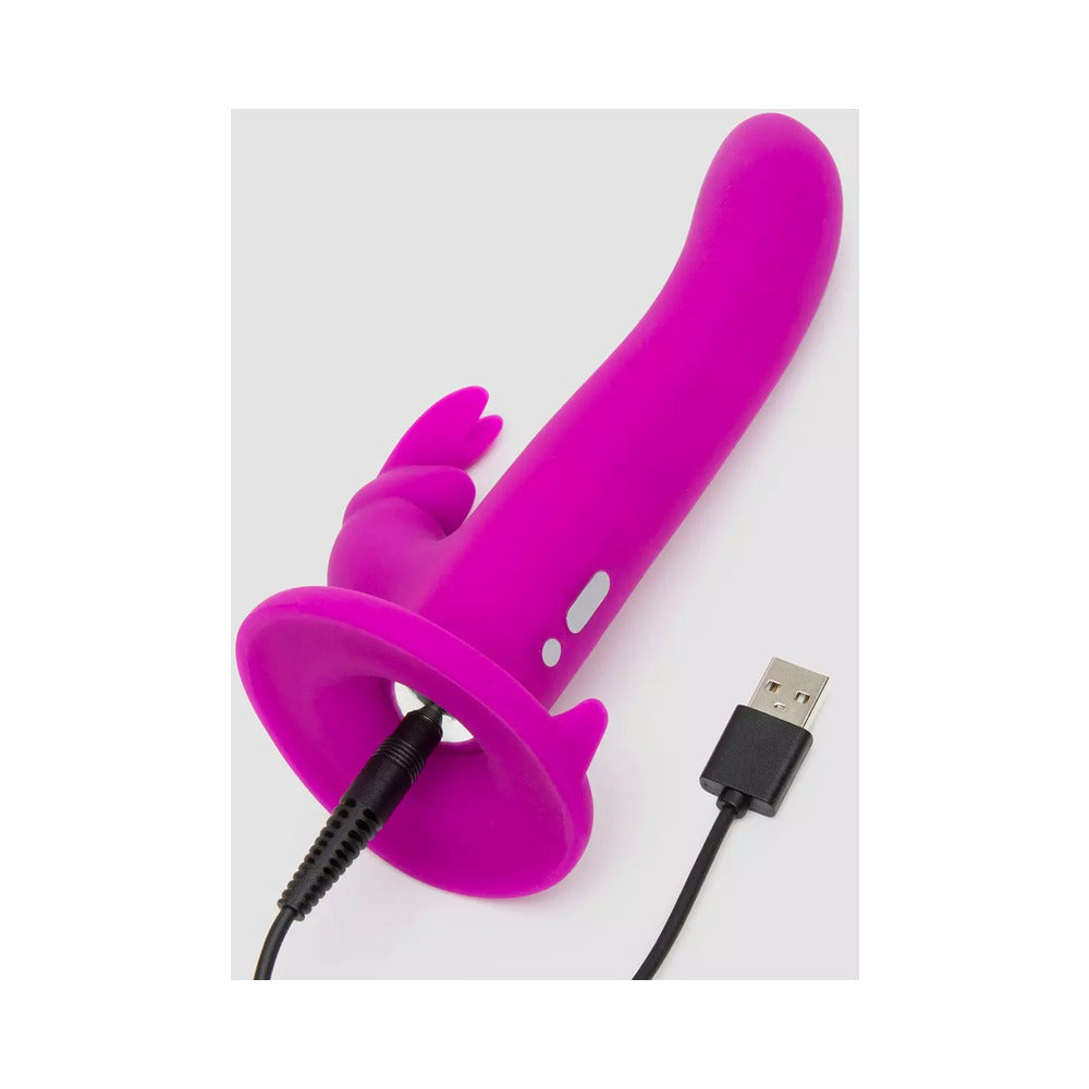 HAPPY RABBIT - RECHARGEABLE SILICONE VIBRATING STRAP-ON HARNESS SET PURPLE