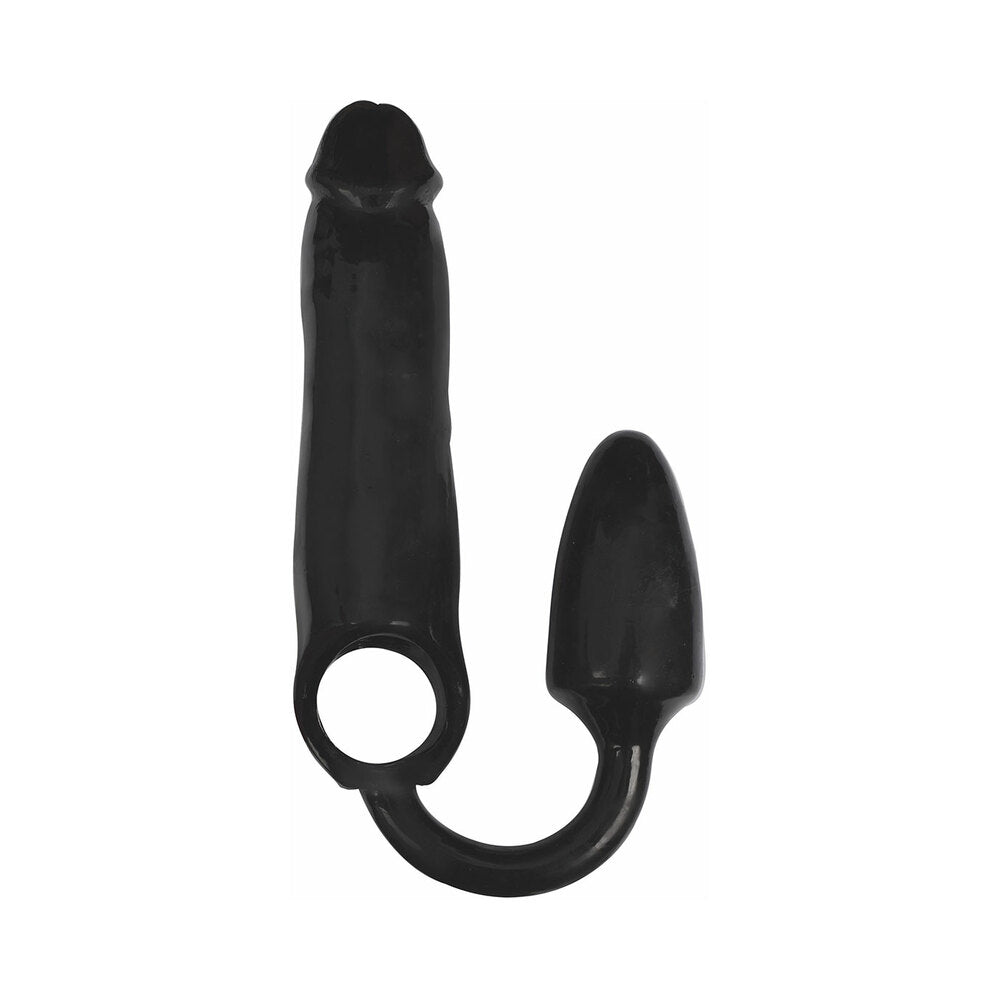 CURVE NOVELTIES - CURVE TOYS ROOSTER XXXPANDER SMOOTH PENIS EXTENDER SHEATH WITH COCKRING & ANAL PLUG BLACK