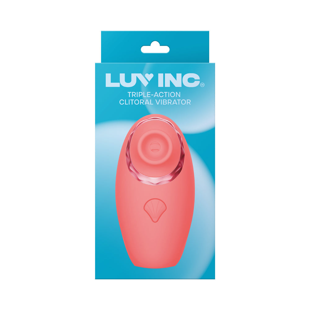 LUV INC TV11 TRIPLE-ACTION CLITORAL VIBRATOR RECHARGEABLE SILICONE 3-IN-1 STIMULATOR CORAL