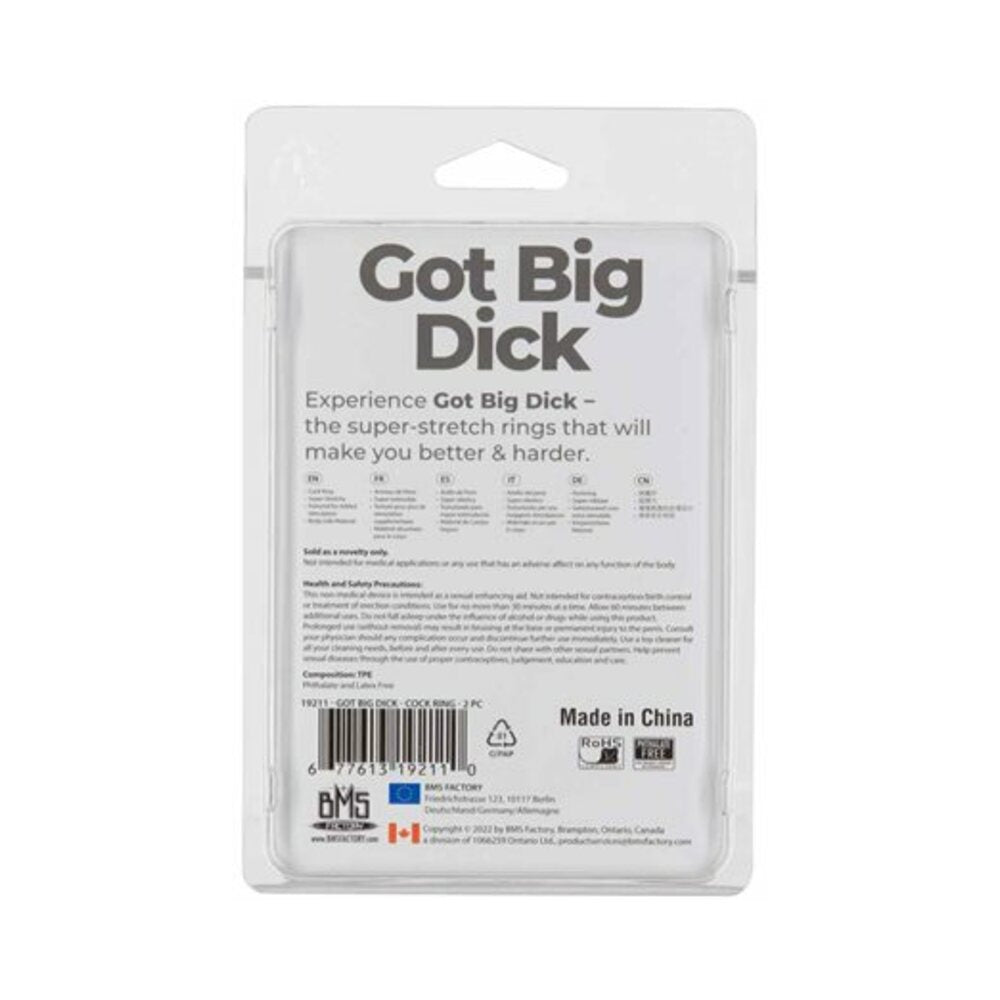 BMS - POWERBULLET GOT BIG DICK SUPER-STRETCH COCKRINGS 2-PACK SMOKE