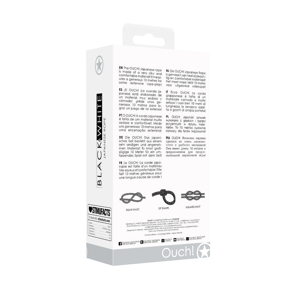 SHOTS - OUCH! BLACK & WHITE JAPANESE ROPE 10 M / 33 FT. BLACK