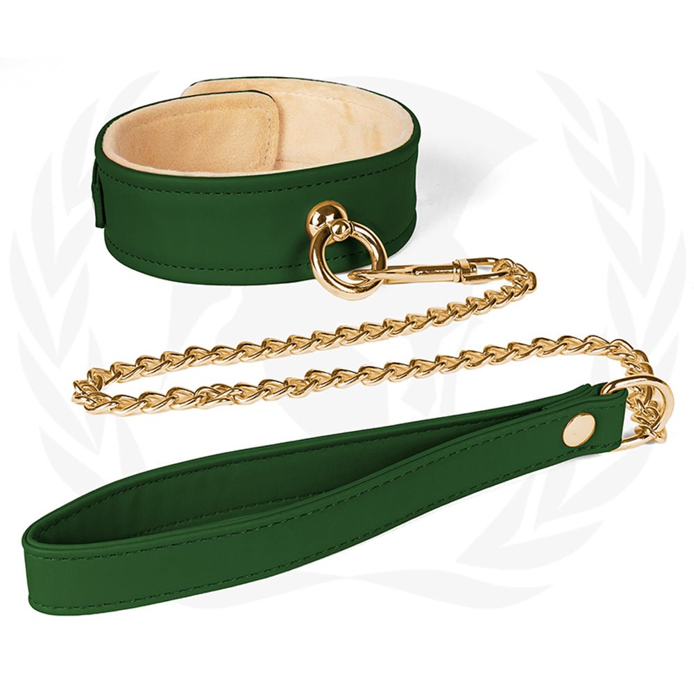 SPARTACUS - CORREA DE CADENA CON COLLAR DE PU Y FORRO DE FELPA