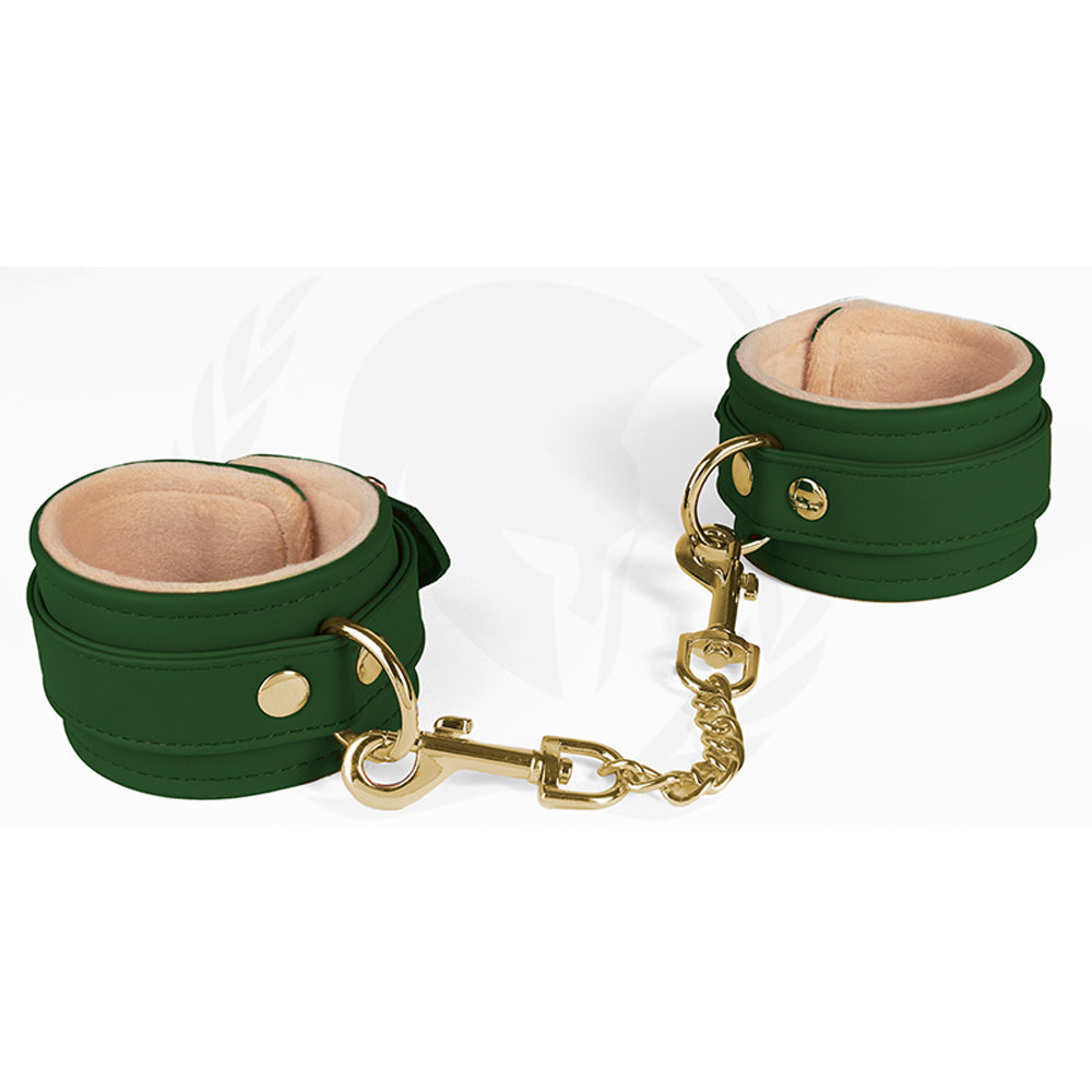 SPARTACUS - GREEN PU WRIST CUFFS WITH PLUSH LINING
