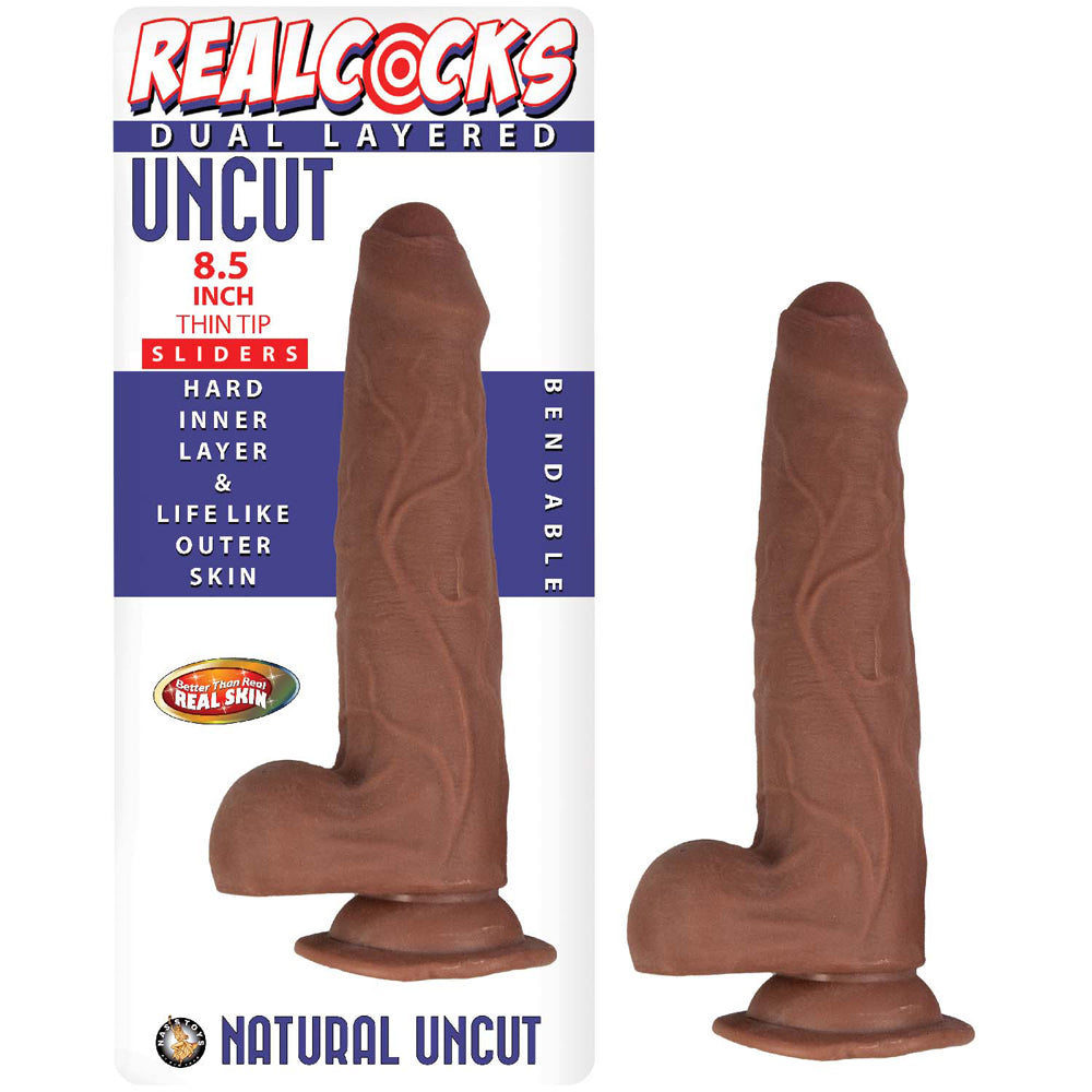 REALCOCKS DUAL LAYERED UNCUT SLIDER THIN TIP 8.5 IN. BROWN