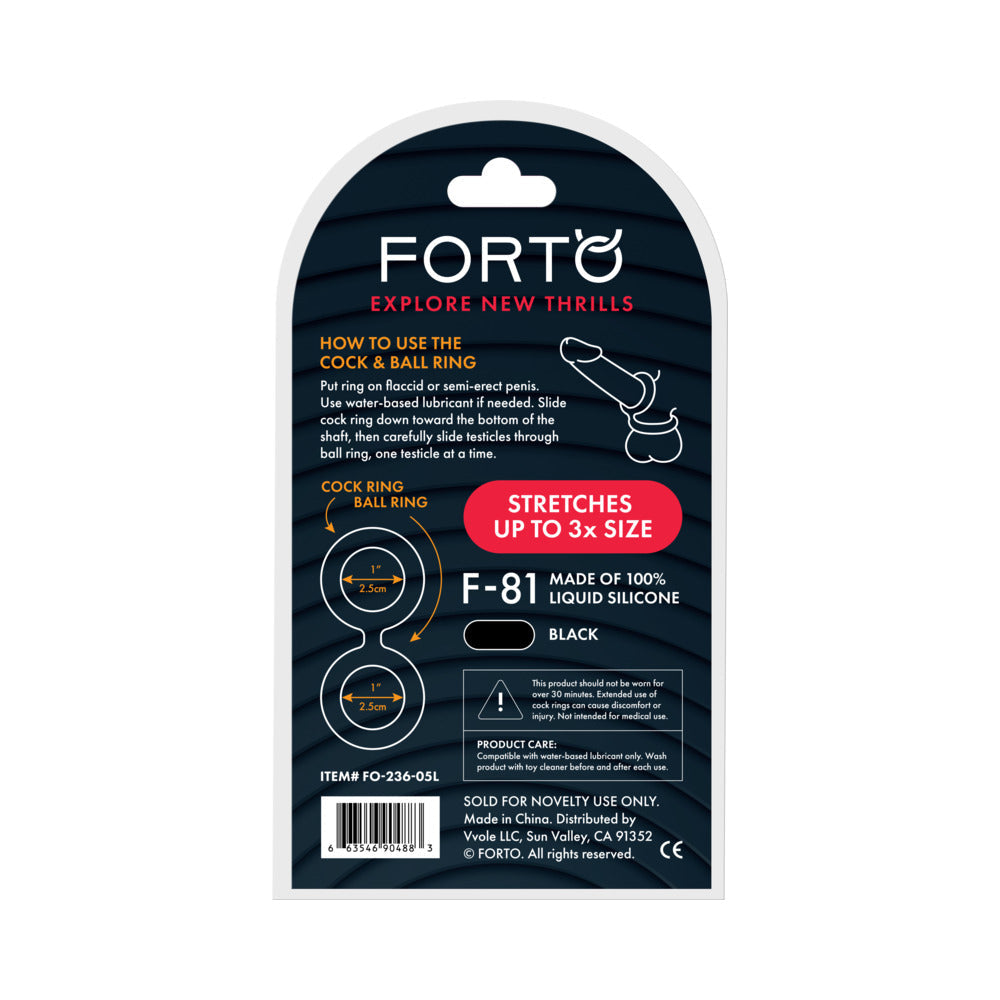 FORTO F-81 LIQUID SILICONE COCK & BALL DOUBLE RING LARGE BLACK
