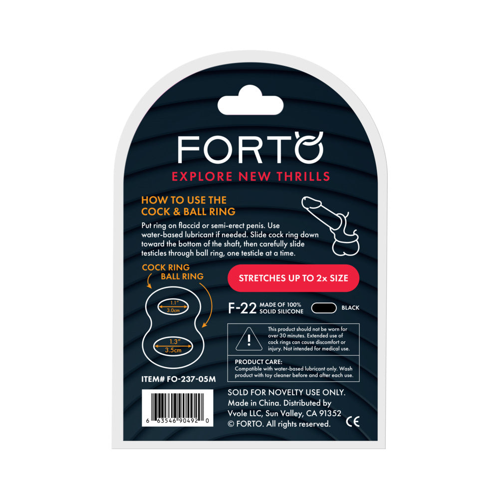 FORTO F-22 LIQUID SILICONE COCK & BALL D-RING MEDIUM BLACK
