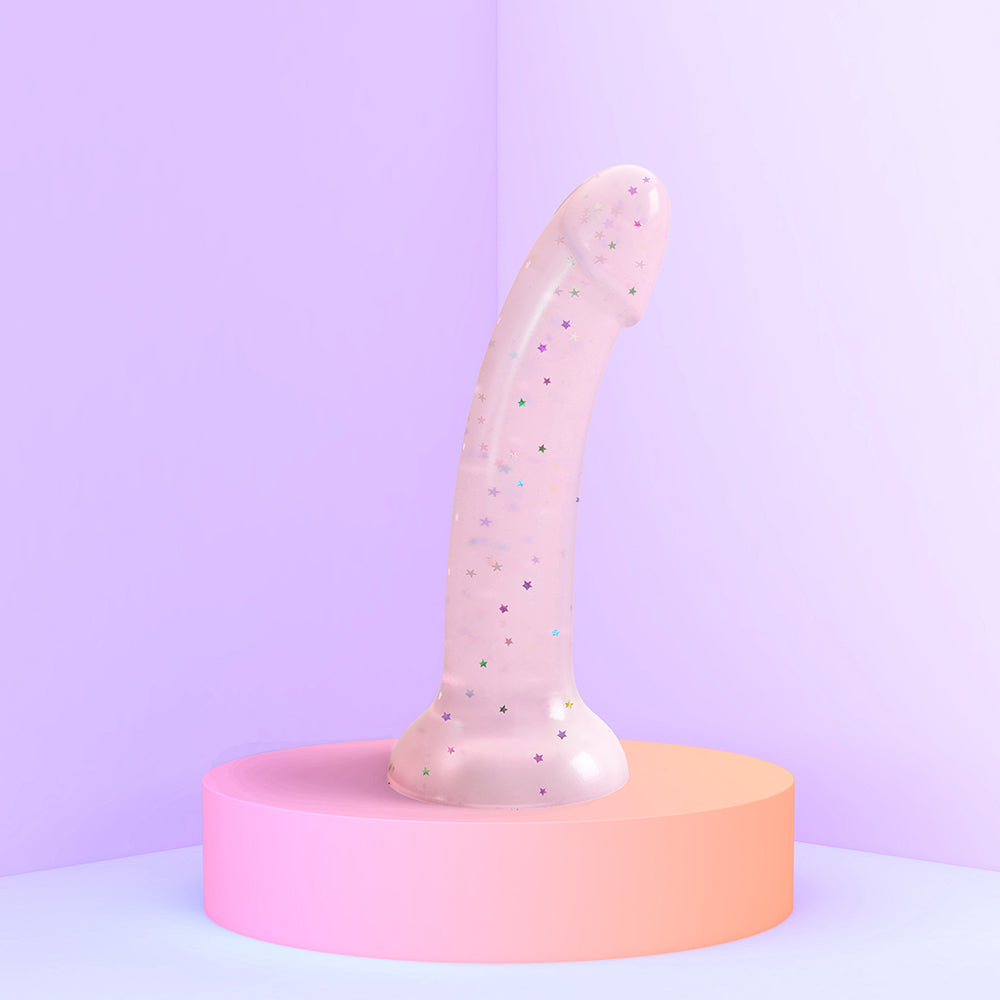 LOVELY PLANET - LOVE TO LOVE DILDOLLS STARLIGHT 6 IN. SILICONE DILDO WITH MULTICOLOR STAR GLITTER PINK