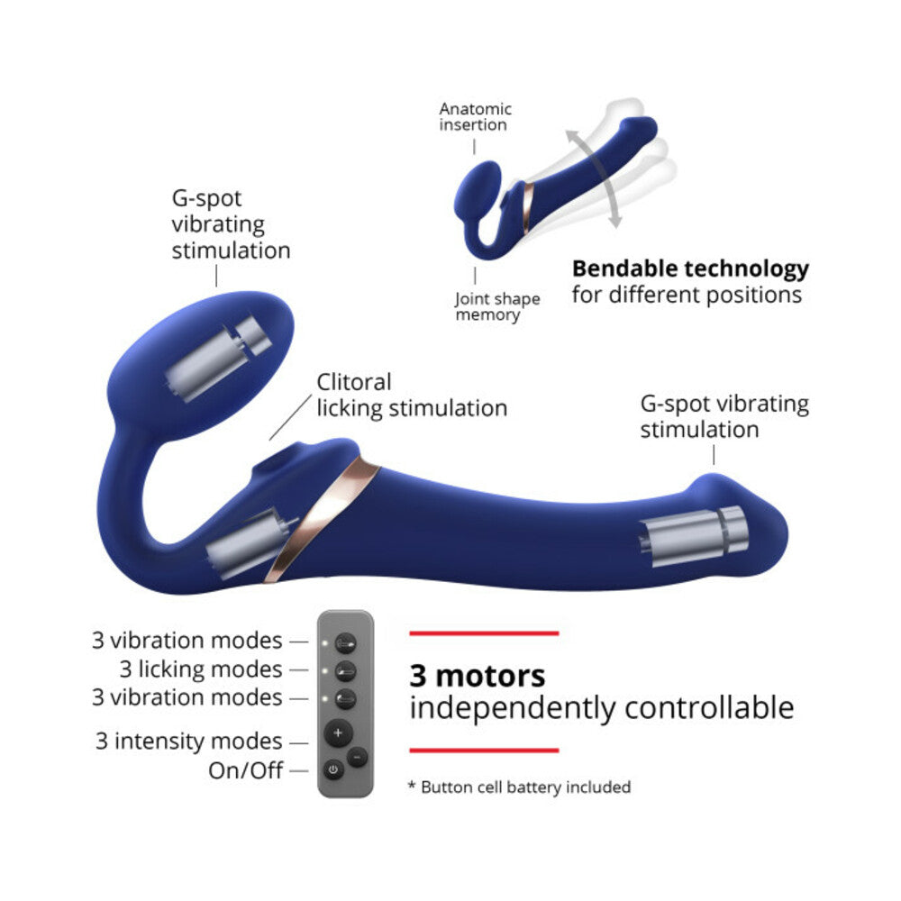 LOVELY PLANET - STRAP-ON-ME RECHARGEABLE REMOTE-CONTROLLED MULTI ORGASM BENDABLE STRAPLESS STRAP-ON NIGHT BLUE SMALL