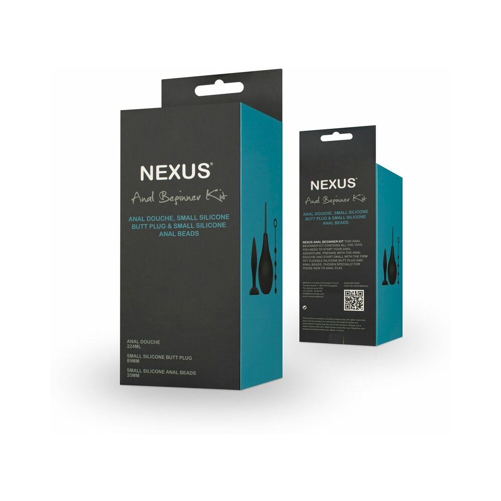 NEXUS - ANAL BEGINNER KIT WITH DOUCHE, SILICONE BEADS, SMALL SILICONE BUTT PLUG BLACK