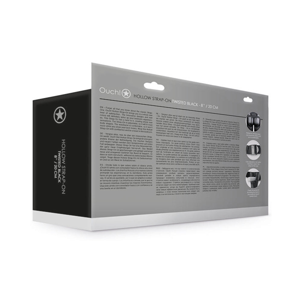 OUCH! RIBBED 8 IN. HOLLOW STRAP-ON WITH BALLS BLACK