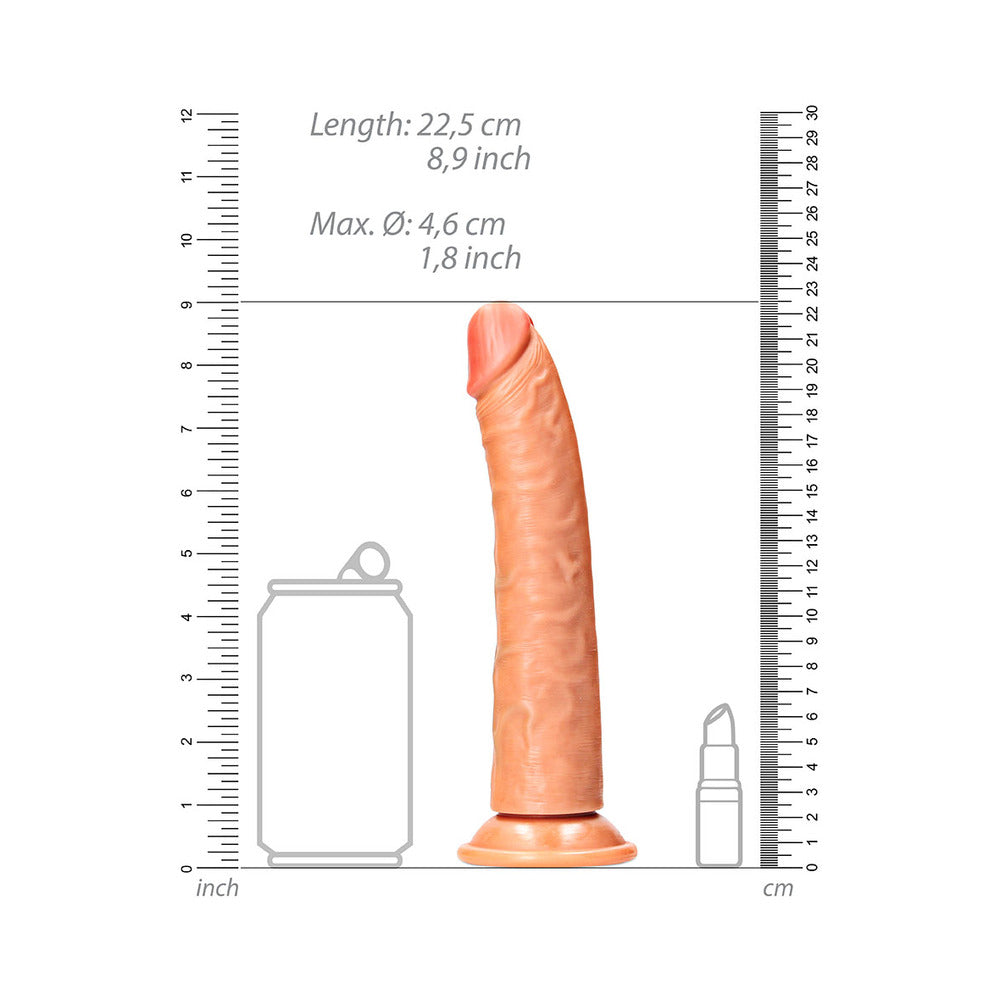 REALROCK REALISTIC 8 IN. SLIM DILDO WITH SUCTION CUP TAN