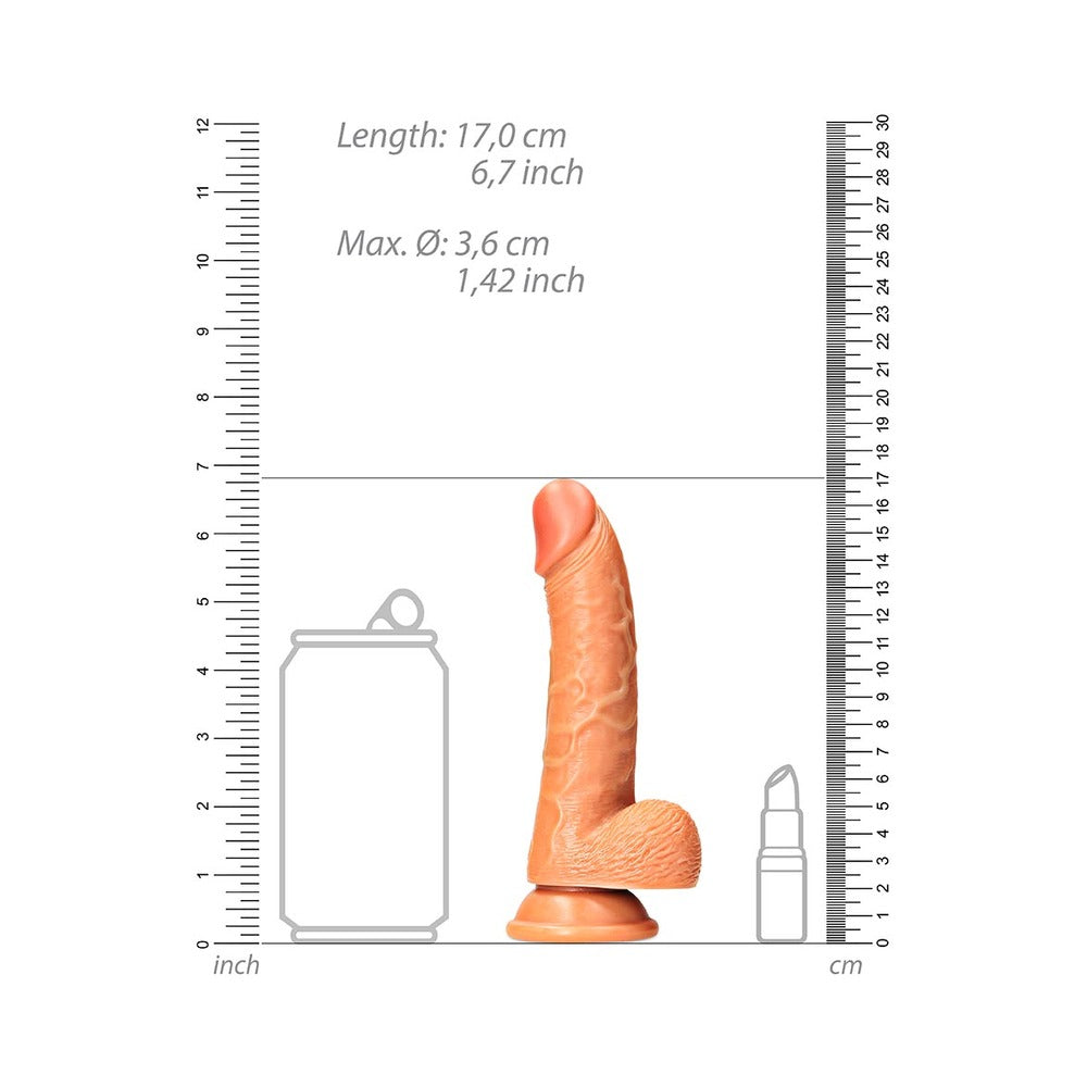 SHOTS - REALROCK REALISTIC 6 IN. CURVED DILDO WITH BALLS AND SUCTION CUP TAN