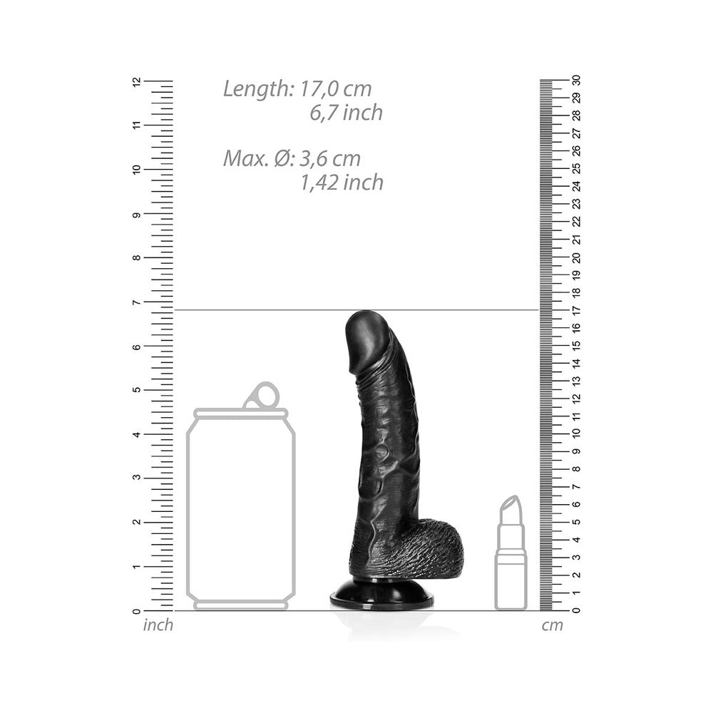 REALROCK REALISTIC 6 IN. CURVED DILDO WITH BALLS AND SUCTION CUP BLACK