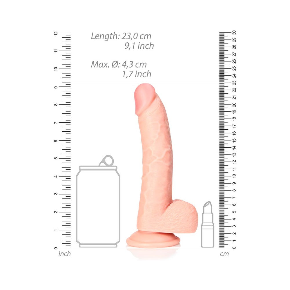 REALROCK REALISTIC 8 IN. CURVED DILDO WITH BALLS AND SUCTION CUP BEIGE