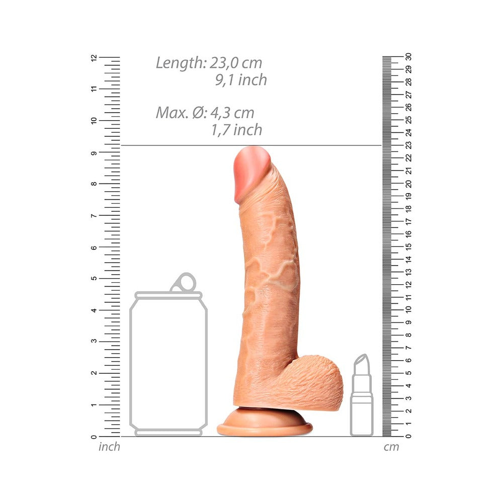 REALROCK REALISTIC 8 IN. CURVED DILDO WITH BALLS AND SUCTION CUP TAN