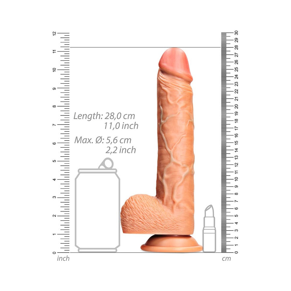 SHOTS - REALROCK REALISTIC 10 IN. STRAIGHT DILDO WITH BALLS AND SUCTION CUP TAN